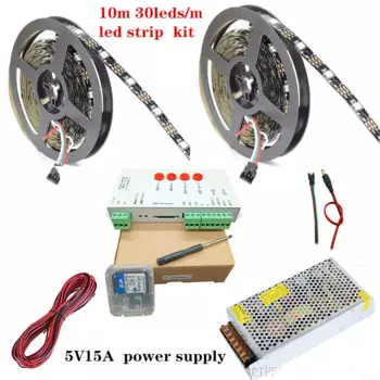 Светодиодная лента WS2812B WS2812, RGB, Светодиодная лента, стандартная SD-карта, пиксели, светодиодный контроллер RGB, 5 в постоянного тока, светодиодный трансформатор, комплект 5 м, 10 м