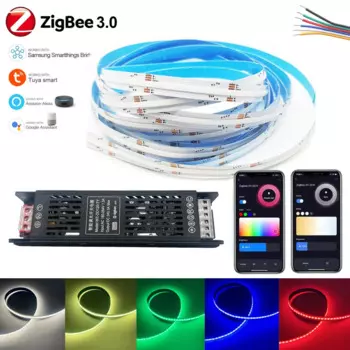 Светодиодная лента Zigbee 3,0 COB RGBCCT, 24 В постоянного тока, 5 м, 10 м, гибкая лента, 840 светодиодов/м, RA90, линейная, с регулируемой яркостью, комнатное украшение, приложение для Alexa