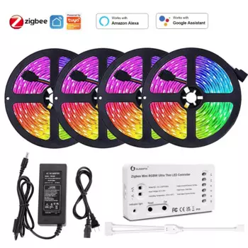 Светодиодная лента Zigbee 3,0 RGBWW RGBW 5050SMD, гибкая лампа с регулируемой яркостью, 12 В, 5 м, 10 м, 20 м, с управлением через приложение и голосовым управлением, Alexa