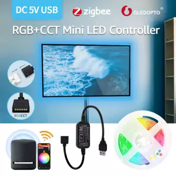 Светодиодная лента ZIGBEE, регулятор яркости, 5 в постоянного тока, RGBCCT, цветная полоска, USB-управление, управление через приложение/Alexa, светильник вое управление