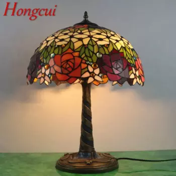 Светодиодная настольная лампа Hongcui из стекла Тиффани, креативный Настольный светильник в стиле ретро с цветами, модный Декор для дома, гостиной, спальни, прикроватный столик