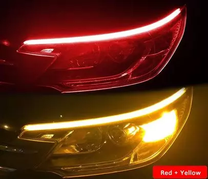 Светодиодные DRL автомобильные дневные ходовые огни Гибкая водонепроницаемая полоса Автомобильные фары Белый 60 см Указатель поворота Желтые стоп-сигналы 12 В