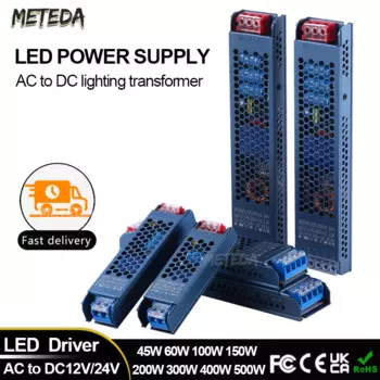 Светодиодный ultra-тонкое освещение AC100V-265V to к DC 12V 24V адаптер питания 60W 100W 200W 300W 400W 500W импульсный источник питания
