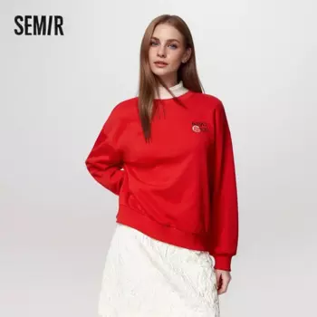 Свитшот Semir женский с вышивкой, Свободный Топ с круглым вырезом, нишевой весенний пуловер с открытыми плечами