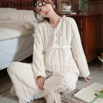 SXTHAENOO Женская модная зимняя пижама одежда для отдыха Свободная утолщенная теплая одежда для сна домашние костюмы Женские Фланелевые ночные спальные костюмы