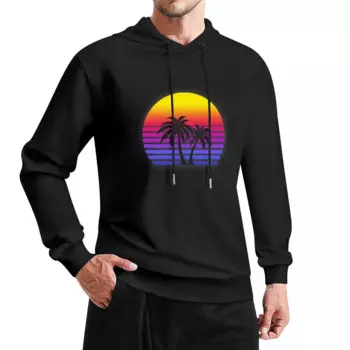 Synthwave Sun Palm Trees пуловер с капюшоном осенняя одежда эстетичная одежда мужская одежда мужская толстовка