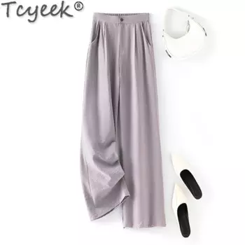 Tcyeek 76% шелковые брюки тутового шелка для женской одежды, повседневные костюмные брюки, прямые брюки, женские летние длинные брюки, Pantalones De Mujer