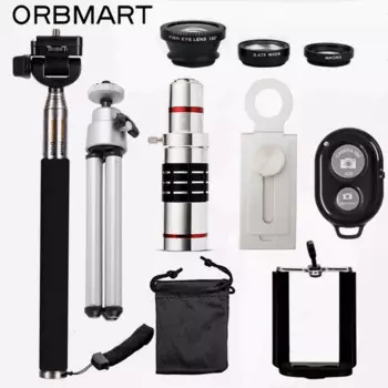 Телескоп ORBMART 18X + объектив рыбий глаз 3 в 1 + Выдвижная ручная селфи-палка + объектив затвора Bluetooth для iPhone Samsung