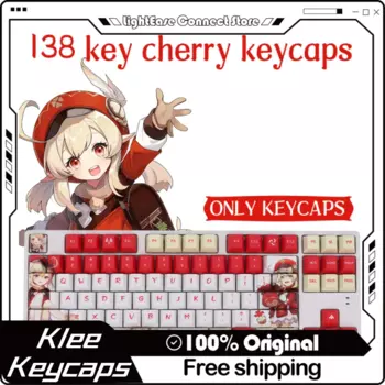 Тематическая клавиатура Genshin Impact Klee, 138 клавиш, вишневый профиль Pbt, горячая Сублимация, механическая клавиатура, Милая Красная игровая клавиатура с анимацией