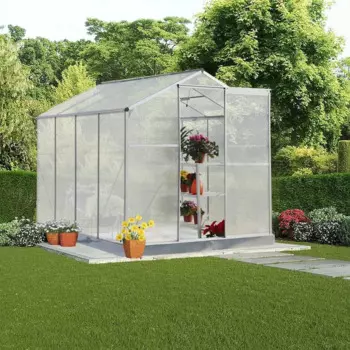 Теплица из поликарбоната 6 'x 8' для улицы, сверхпрочный алюминиевый зеленый дом с желобом для дождя, раздвижные двери и вентиляционное окно