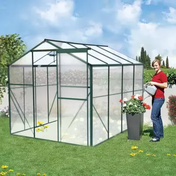 Теплица из поликарбоната 6 'x 8' для улицы, сверхпрочный алюминиевый зеленый дом с желобом для дождя, раздвижные двери и вентиляционное окно
