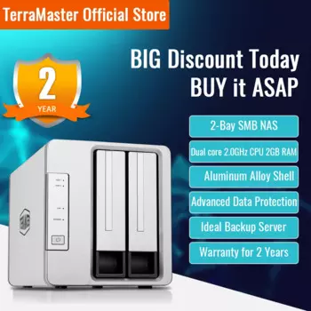 Сетевое хранилище TerraMaster F2-221, 2 отсека, 2,0 ГГц