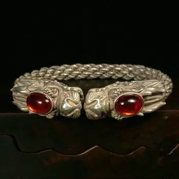 Тибетский серебряный браслет с драконом из меди