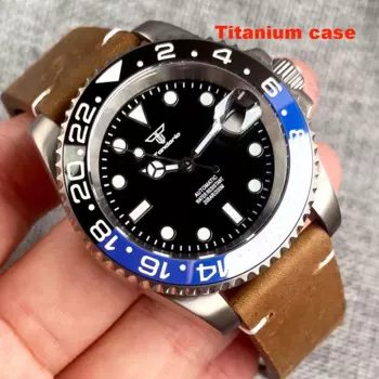 Титановые автоматические мужские часы SUB Diver NH35 PT5000 Movt Tandoorio брендовые 200 м водонепроницаемые наручные часы с сапфировым ремешком и кожаным ремешком