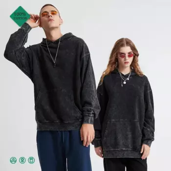 Толстовка FEGKZLI мужская с капюшоном, хлопок 400 г/кв. М, стильная винтажная уличная одежда для старой школы, Свитшот оверсайз в стиле хип-хоп, осень