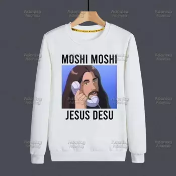 Толстовка Moshi с изображением Иисуса Desu Мужская, уличная одежда в стиле хип-хоп, свитшот, худи, белый цвет, на осень