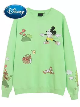 Толстовка с мультяшным принтом Disney Mickey Mouse Chip 'n' Dale Goofy Pluto Harajuku, женский пуловер с круглым вырезом, джемпер с длинными рукавами, топы