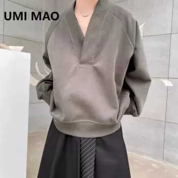 Толстовка UMI MAO Yamamoto с капюшоном, новинка весны, простой крутой Стильный пуловер с V-образным вырезом, мужской женский свитер, трендовый японский универсальный топ