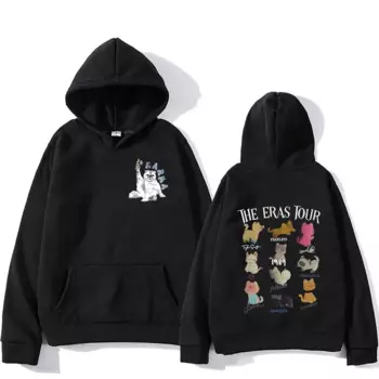 Толстовки большого размера The Eras Tour Karma Is A Cat, мужские/милые толстовки с мультяшным принтом животных, осенне-зимняя блузка с капюшоном