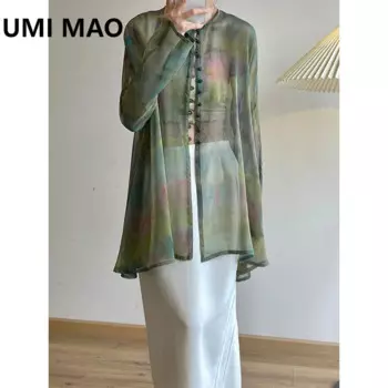 Тонкая Солнцезащитная рубашка с длинным рукавом UMI MAO Halo, Новый китайский стиль, ретро дизайн, чувственный маленький уникальный зеленый Топ для женщин на лето