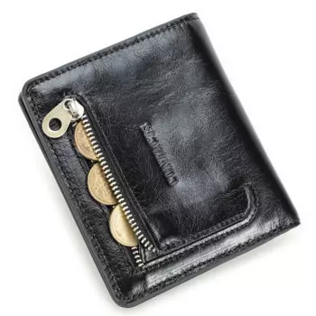 Тонкий RFID-кошелек с защитой от кражи, тонкий кошелек, клатч, сумка из коровьей кожи, кошелек для монет на молнии двойного сложения, кошелек для монет, женский
