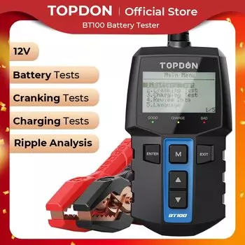 TOPDON BT100 12 В тестер автомобильного аккумулятора цифровой автомобильный диагностический тестер аккумулятора анализатор автомобильный сканер зарядки инструмент