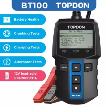 TOPDON BT100 12 В тестер автомобильного аккумулятора цифровой автомобильный диагностический тестер аккумулятора анализатор автомобильный сканер зарядки инструмент
