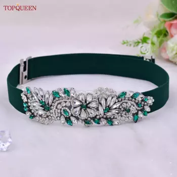 TOPQUEEN S22 Модный женский Блестящий темно-зеленый эластичный пояс Стразы пояс для платья стрейч пояс свадебный аксессуар пояс