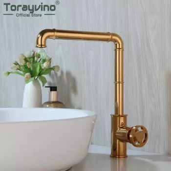 Torayvino золотистый промышленный водопроводный кран для ванной комнаты, смесители для раковины с креплением на раковину, матовый черный смеситель с двумя ручками, водопроводный кран