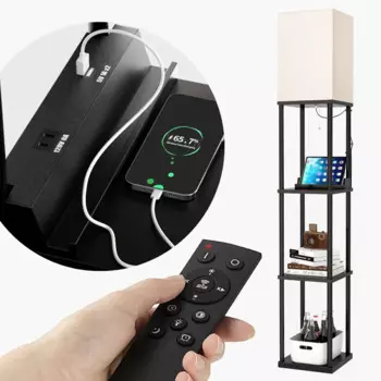 Торшер с полкой, 2 USB-портами и розеткой, Торшер с дистанционным управлением для гостиной, светодиодная лампа с 3 цветовыми температурами