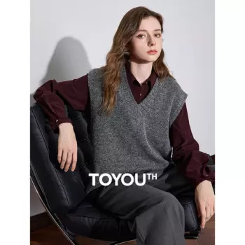 TOYOUTH женские вязаные топы на бретелях 2024, осень-зима, новый пуловер из шерсти альпаки с v-образным вырезом без рукавов, вязаный свитер