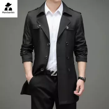Тренч в британском стиле, мужской средний и длинный стиль, осенний роскошный брендовый костюм, куртка с воротником, деловой повседневный плащ с карманами
