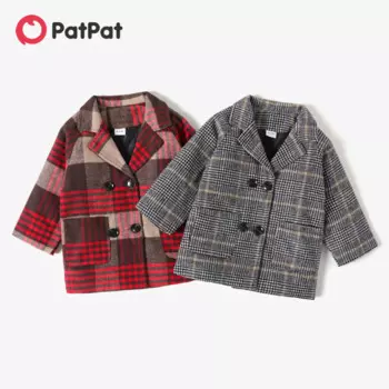 Тренчкот для маленьких девочек и мальчиков PatPat, двубортное клетчатое пальто, клетчатые куртки для маленьких мальчиков и девочек, детская верхняя одежда, пальто