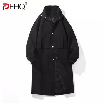 Тренчкот PFHQ мужской средней длины, однотонный Простой Модный тренчкот с одной грудью и длинным рукавом, в Корейском стиле, 21Z6032, Осень-зима