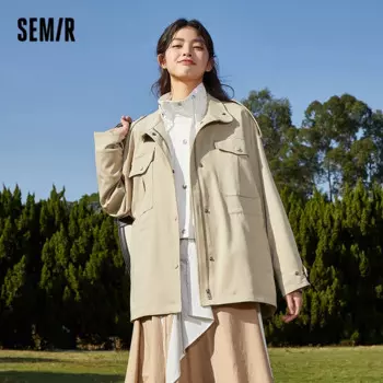 Тренчкот Semir женский средней длины, однотонный модный тренчкот оверсайз с воротником-стойкой и поясом, весна 2022
