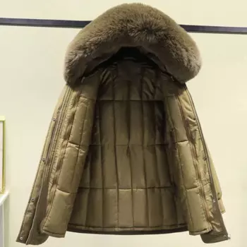 Тренчкот женский зимний с капюшоном и меховым воротником, на хлопковой подкладке