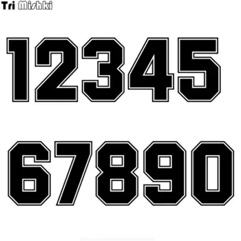 Tri Mishki HZX1182 # гоночный номер 0123456789 Наклейки на шлем, автомобильные наклейки, забавные виниловые наклейки, аксессуары для мотоциклов, наклейки
