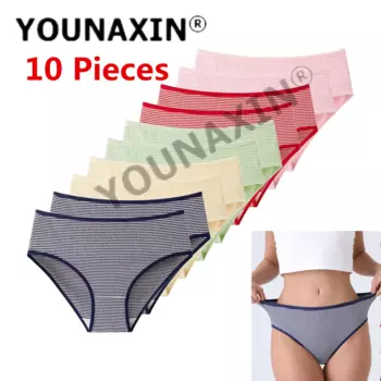 Трусики YOUNAXIN женские в полоску, нижнее белье, дышащие трусы, Дамское белье, трусы для женщин, 10 шт./комплект