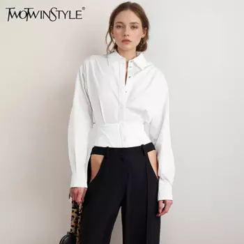 TWOTWINSTYLE однотонный шикарный дизайнерский комбинезон на пуговицах для женщин, туника с лацканами и длинными рукавами, темпераментный комбинезон, женская мода