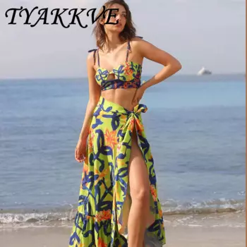 TYAKKVE, новинка 2024, Женский раздельный купальник, полуюбка, комплект из двух предметов, сексуальный летний купальник-бикини, комплект из трех предметов