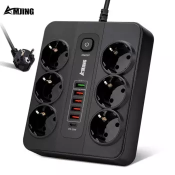 Удлинитель электрический с USB-портами, 2 м, 6 розеток переменного тока