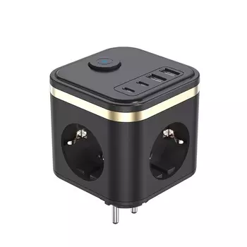 Удлинитель NoEnName_Null ZP762, 3 розетки, 2 USB, 2 Type-C, черный/белый