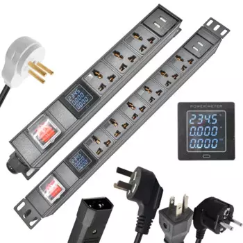 Удлинитель PDU на 2-9 розеток 2usb, 16 А, 4000 Вт, алюминиевый сплав, 2 м, шнур питания, амперметр с дисплеем