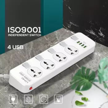 Удлинитель питания LDNIO с 4 USB-портами и 4 выходами, 2 м, а