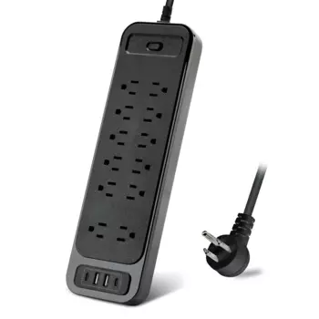 Удлинитель с 12 розетками и 4 USB-портами, 2 м