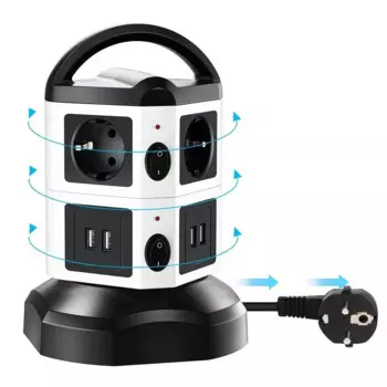 Удлинитель TESSAN вертикальный с 6/10/14 розетками и 4 USB-портами