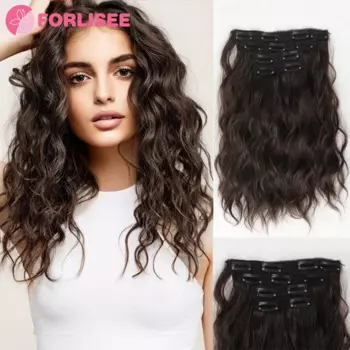 Удлинители волос Body Wave синтетические для женщин и девушек, удлинители волос с двойным переплетением и зажимом для документов, 30 см/искусство, 4 шт.