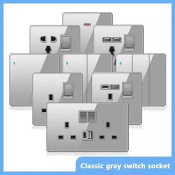 Великобритания 13А двойная USB электрическая розетка настенный светодиодный выключатель света, серое стекло универсальная розетка Type-c 18 Вт Smart Fast Charging