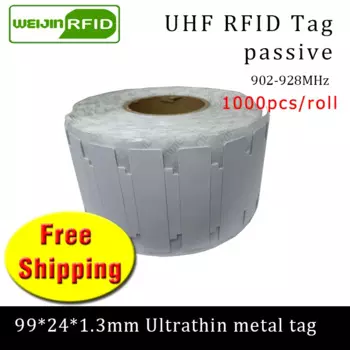 Ультратонкая металлическая бирка UHF RFID 99*24*1,3 мм 915 м 868 МГц Impinj NXP 1000 шт. Бесплатная доставка, печатная синтетическая пассивная бирка RFID