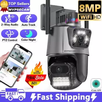 Уличная беспроводная IP-камера безопасности 4K 8MP HD с двумя объективами, внешняя Wi-Fi PTZ-камера с автоматическим отслеживанием, уличная камера наблюдения iCsee